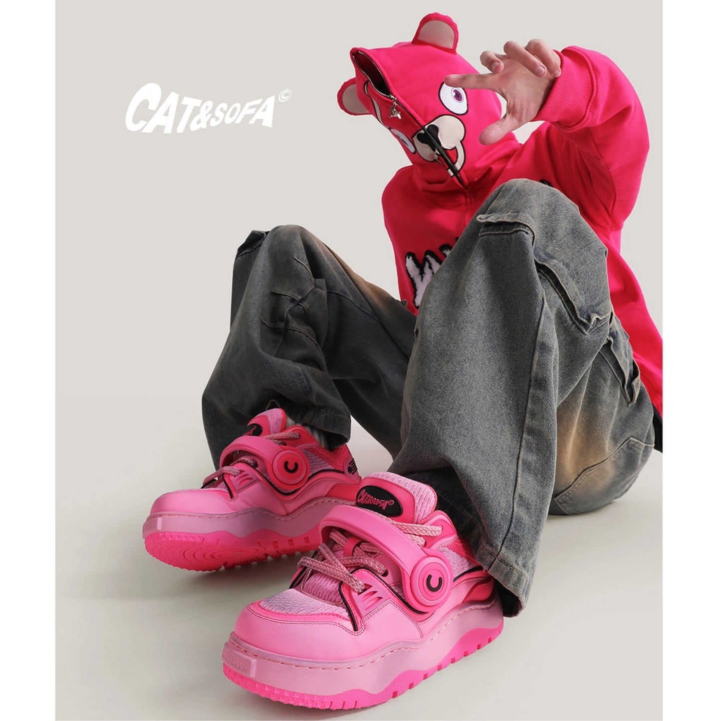 Cat & Sofa Headphone Shoes 'Triple Pink'